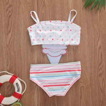 2-7Y Summer Infant Fete pentru Copii-O singură Bucată de Costume de baie cu Dungi de Gheață Crema de Imprimare fără Mâneci Salopete Beachwear