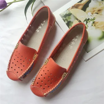 Dimensiunea 34-40 new sosire pantofi din piele naturală femeie rotund toe unic de pantofi primavara-vara mocasini femei pantofi plat albastru rosu negru