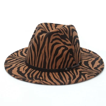 GEMVIE 2021 Noua Moda Zebra Fedora Hat Pentru Femei Margine Largă Lână Pălărie de Fetru Pentru Barbati Panama Stil Jazz Capac Gamble