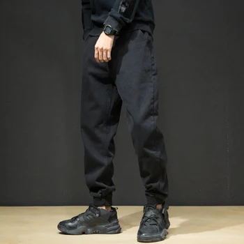 Moda Barbati Blugi De Înaltă Calitate De Culoare Neagra Îmbinat Designer Denim Pantaloni Cargo Japonez Hip Hop Joggeri Blugi Barbati Pantaloni Cald