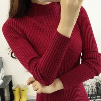 Noi Ins 2021 Primavara Toamna Femei doamnă înaltă elastic jumătate pulover femei slim Trage Femme Jumper haine Pulovere
