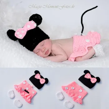 0-3luni nou născut recuzită fotografie fetita mouse-ul cloting stabilit o pălărie,una de pantaloni scurți,o pereche de pantofi