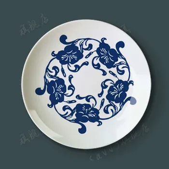 12 țoli de Albastru și Alb Porcelain Dish Farfurie de Ceramică Decorativă Swinging Disc Agățat de Perete Genuflexiuni Înapoi la Sol Placă lina