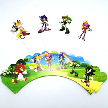 12pcs/lot Fericit Copil de Dus Copii Băieți Favoruri Sonic Ariciul Ambalaje Cupcake Decoratiuni Evenimente Aniversare Petrecere Toppers Tort