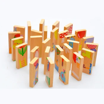 15/28Pcs din Lemn Domino cu Fructe de Recunoaștere a Animalelor Heap Turn Puzzle Jucărie Joc Montessori Copiii Învață de Puzzle Educativ pentru Copii Jucărie