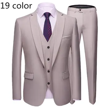 19 Culoare / 2020 Moda Barbati Casual Costum de Afaceri 3 Bucati Set / Masculin Două Butonul Sacouri Pantaloni Pantaloni Vesta Vesta