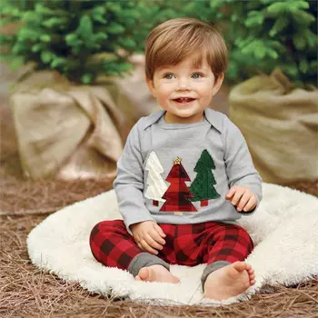 2 BUC copil Copil Băiat Haine Set tricou Topuri Pantaloni Jambiere Tinutele Cadou de Crăciun pudcoco copii băiat de trei copac xmas haine set