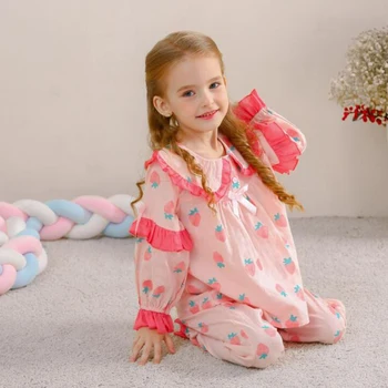 2 buc Fete Pijamale pentru Copii Pijamale de Bumbac Dantela cu Maneca Lunga Print Start Drăguț Costum Copii Pijamale Printesa