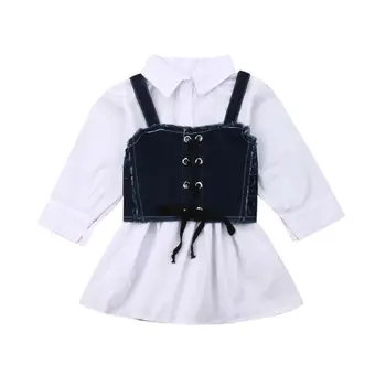 2019 Moda pentru Sugari Baby Girl Copil Maneca Lunga Sling Cămașă Denim Fusta Rochie Costum, Haine 1-6Y Dropshipping