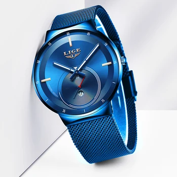 2019 Nou Design Original Albastru Cuarț Ceas LIGE Mens Ceasuri de Top de Brand de ceasuri de Lux Bărbați Simplu Toate din Oțel rezistent la apă Ceas de mână