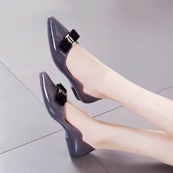 2020 a subliniat bow jelly pantofi plat cristal transparent pantofi pentru femei din material plastic moale impermeabil sandale sandale