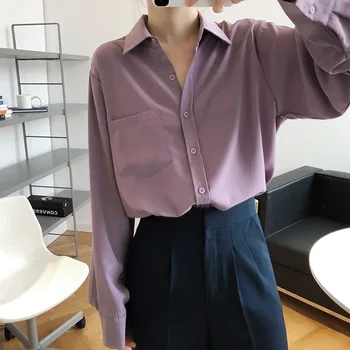 2020 Cămașă Nouă Full-Bluza cu maneci Doamnelor Tendință Casual Culoare Solidă Vrac Tricouri Femei Șifon Temperament Epocă Liber Feminin