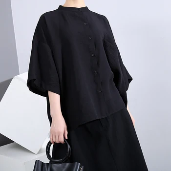 2020 Femei Vara Solid Negru Supradimensionat Bluza Maneca Jumătate Doamnelor Elegante Casual Uzura Blusas Feminin Camasa camasa femme 6290