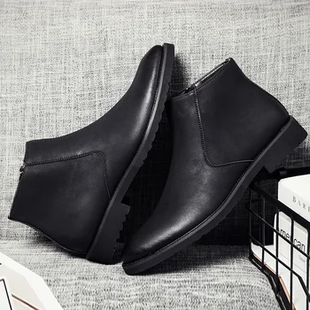 2020 Toamnă-început de Iarnă Pantofi pentru Bărbați Chelsea Cizme Moi din Piele Barbati Cizme Stil Britanic Brand de Încălțăminte Neagră KA235