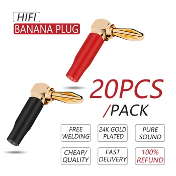 20BUC Plastic Moale Unghi Drept Mufă Banană Difuzor Audio Surub Banana de Aur Placat cu Cot de 90 de Grade Conector Banana 6mm Gaură de Sârmă