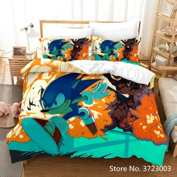 3D Sonic Set de lenjerie de Pat de Desene animate Anime Sonic Carpetă Acopere Set pentru Copii Dormitor cu un pat Twin Regina King Size Băieți Fata Lenjerie de Pat