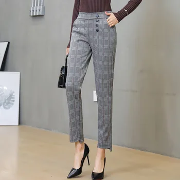 3xl Primavara-Vara Pantaloni Carouri Femei coreene Casual Pantaloni de Creion Pantaloni Harem Femei Plus Dimensiune Butoane coreean Pantaloni Femei