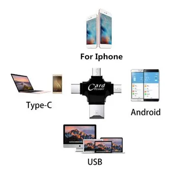 4 în 1 de Tip c/8pini/Micro USB/USB 2.0 Cititor de Carduri de Memorie Micro SD Card Reader pentru Android Ipad/iphone 7plus 6s5s OTG cititor