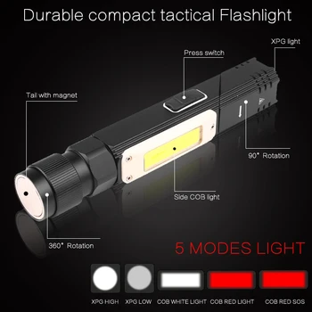 4000LM Lanterna LED-uri Ultra Luminoase rezistent la apa COB Lumina USB Reîncărcabilă lanterna coada magnet Lumina de Lucru 90 Grade Roti