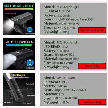 5200MAH Monitorizarea în Timp Real Biciclete lumina 10000mAH 5T6 Biciclete Față de Lumină Usb Reîncărcabilă 3000lm Lanterna Bicicleta MTB Accessaries