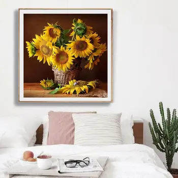 5D DIY Diamant Pictura Floarea soarelui Full Pătrat Flori de Diamant Kit de Broderie Imagini Mozaic De Pietre de Artă Pictograma Decor