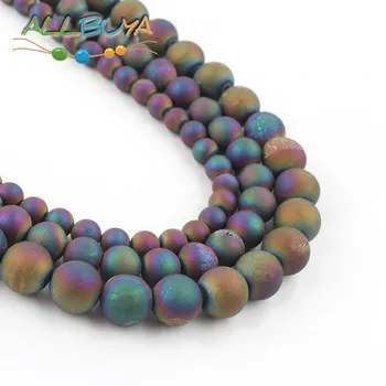 6, 8 și 10mm Piatra Naturala, Margele Multicolore Drusy Clustere Brut Metalice Acoperite Agate Margele pentru Bijuterii DIY Brățară Perles