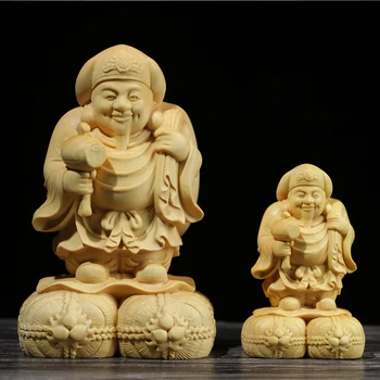 6CM/10CM Cimișir Statuie de Lemn a lui Buddha CraftHome Decor Feng Shui Birou Decor Sculptura Japonez Zeul Bogăției Mahakala