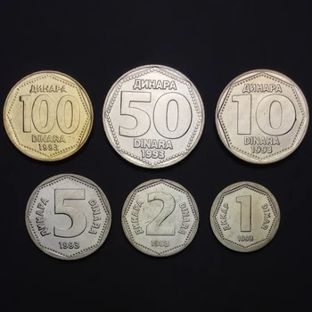 6pcs Iugoslavia moneda original de monedă an 1993 Nu a circulat