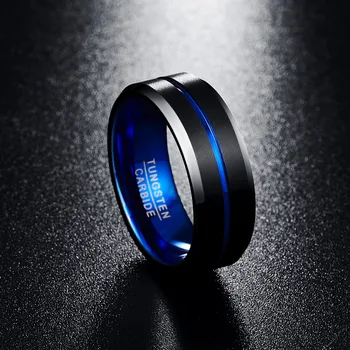 8mm Bărbați inel de Carbură de Tungsten Inel Albastru & Negru Mat Teșite Nunta Trupa Mărime de la 4 la 17 Calitate AAA Moda bijuterii