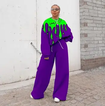 Afro-Haine De Toamna Iarna Femei O-Gât De Imprimare Costum Set De Doua Bucati De Moda Pentru Femei Culoare Solidă Pulover Imprimare Africane Seturi