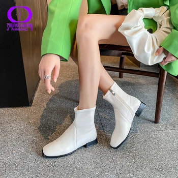 AIMEIGAO 2020 Moda Autentic Leahter Chelsea Cizme Femei de Iarna Tocuri Joase Cizme Glezna Femeie cu Fermoar Rotund Toe Pantofi Negri Doamnelor