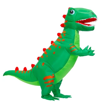 Amuzant Adult Verde Tipărite Mascota Dinozaur Gonflabil Costum de Crăciun, Halloween Cosplay Costum de T-rex Petrecere, Joc de Rol Disfraces