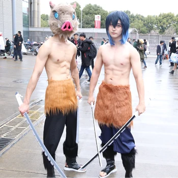 Anime Demon Slayer: Kimetsu nu Yaiba Inosuke Hashibira Cosplay Costum Hashibira Inosuke Șorț Pantaloni de Costum Costume Cosplay