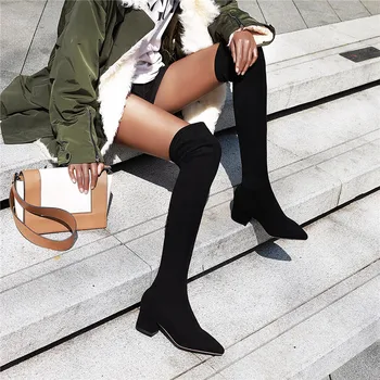 ASUMER 2020 vânzare fierbinte peste genunchi cizme femei subliniat de la picior toc pătrat Întinde cizme sexy slim petrecere de moda pantofi de bal femeie