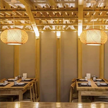 Bambus Retro Perdeaua de Lumină în stil Japonez Răchită Pandantiv Lampă Living Hotel Restaurant Culoar Balcon Coridor