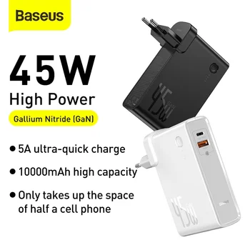 Baseus GaN Power Bank USB Incarcator Powerbank 10000mah pentru Xiaomi 45W PD Încărcare Rapidă 2 in 1 Baterie Pentru iPhone QC.4.0 Putere Banca