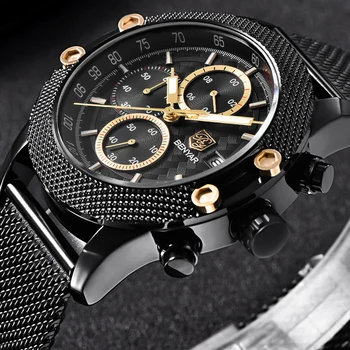 BENYAR Sport Ceas Barbat Cronograf Ceasuri de Moda Bărbați Plasă de Bandă rezistent la apa Brand de Lux Cuarț Ceas de Aur Saat 2020