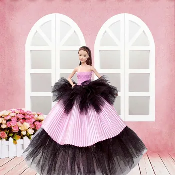 Besegad Mini Papusa Fata Negru Roz Mare-fusta Plasă de Rochie de Mireasa Rochie de Seara Lunga Costum de Haine Accesorii pentru Barbie Jucarie