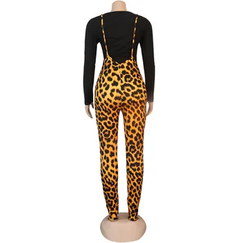 Beyprern Noi Chic Leopard De Imprimare Salopeta Set De Două Piese De Costume De Femei Cu Maneca Lunga Bodycon Culturilor Sus Și Legging Set Tinutele De Club