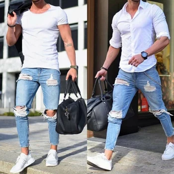 Bigsweety Noi Bărbați Pantaloni Denim Stretch Distrus Rupt de Design de Moda Pantaloni Glezna cu Fermoar Blugi Skinny Pentru Bărbați Plus Dimensiune Jeans