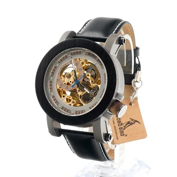 BOBO PASĂRE K12 Automat Mechanical Ceas Stil Clasic de Lux pentru Bărbați-Analog Ceas de mână din Lemn de Bambus Cu Oțel în Cutie de Lemn Cadou