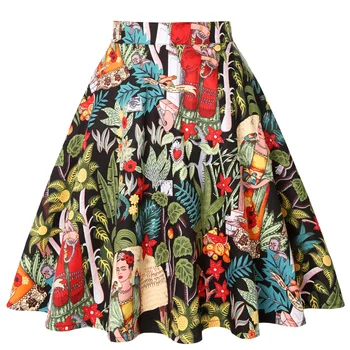 Bumbac Negru Fuste Vintage anii ' 50 ' 60 Flori Imprimate Fusta de Vara 2021 Femei Talie Mare Audrey Hepburn O Linie Leagăn Fuste