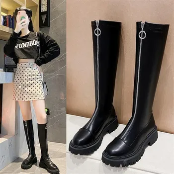 BZBFSKY Femei la Jumătatea Vițel Cizme de Toamna Platforma Gotic Pantofi Cizme de Moda de Iarna cu Toc Femei Frontal cu Fermoar Cizme Cald Size35-40