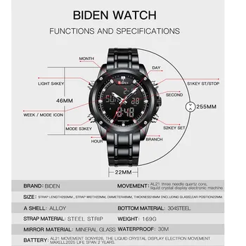 Bărbați Sport Ceasuri de mână de Om Digital Cuarț Ceas BIDEN Brand de TOP Negru, din Oțel rezistent la apă Ceas Relogio Masculino