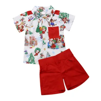 Casual Xmas Copil Copil Copil Băiat Maneci Scurte Crăciun Tricou Top+Pantaloni Scurți Pantaloni De Costum Cool Haine Set 0-5 Vara