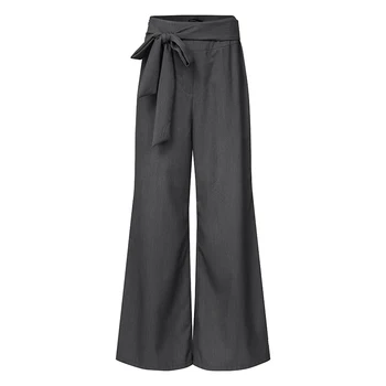 Celmia Elegant OL Pantaloni Femei Vintage Pantaloni Largi Picior 2021 Moda de Înaltă Talie Curea Casual cu Fermoar Vrac Solid Munca Pantalon 5XL