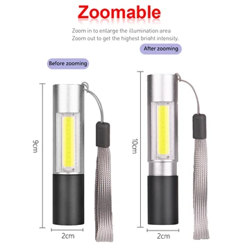 COB LED Lanterna USB Reîncărcabilă Lanterna Puternica Lanterna cu Zoom Lanterna la Îndemână Lanterna cu Baterie Built-in