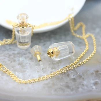 Cristal De Cuarț Sticlă De Parfum Colier Cu Pandantive,Placat Cu Aur Pietre Naturale Piatra Ulei Esențial Difuzor Farmece Bijuterii