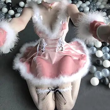 Crăciun Crăciun Partid Rochie De Bal Doamna Moș Crăciun Cosplay Costum Lenjerie Sexy Rochie Fără Mâneci Rochie De Catifea Menajera Uniformă De Chelneriță