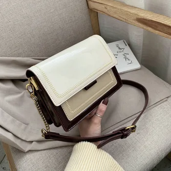 Culoare alb sac de mici femei 2020 birou doamnă sac de moda lanț sac de brand, design de culoare de contrast umăr o geantă de șa
